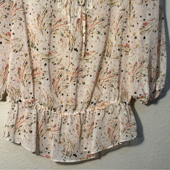 Candie's Cream Peplum Blouse Women’s S with Puff Sleeves Sheer. - Picture 4 of 11